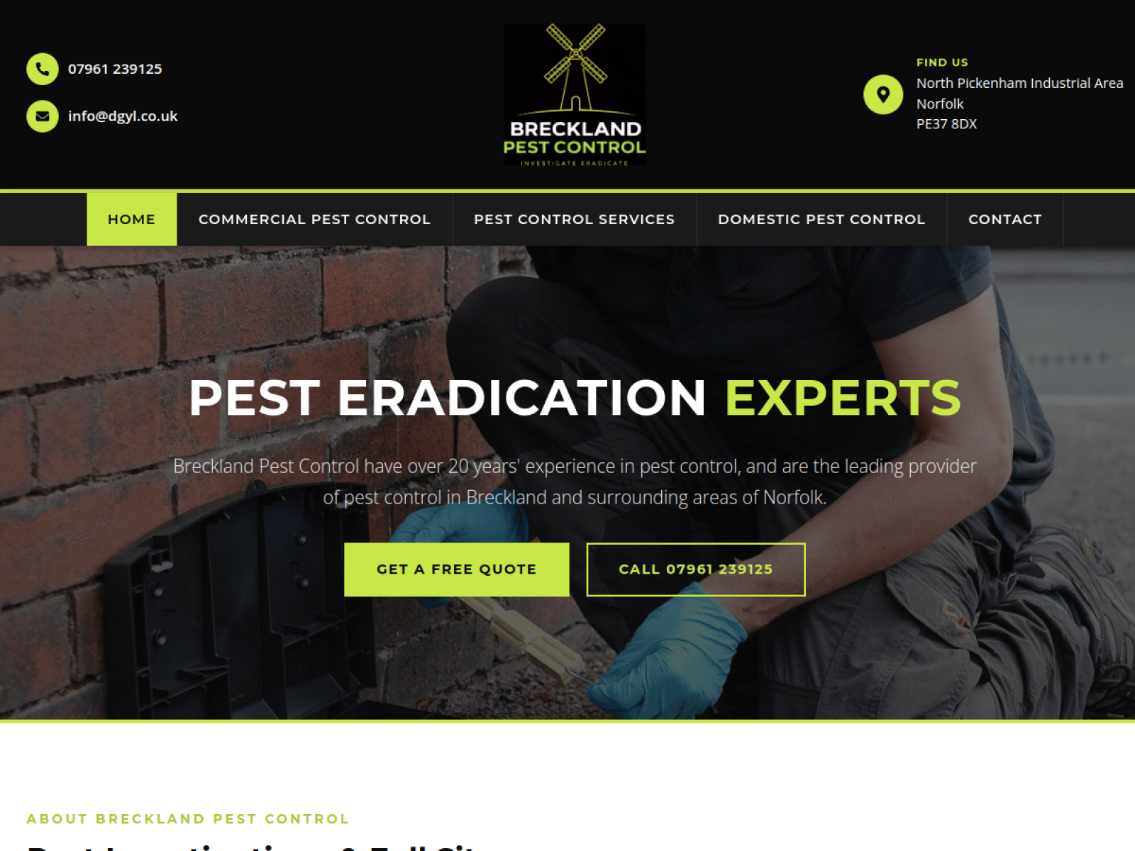 Breckland Pest Control website hero